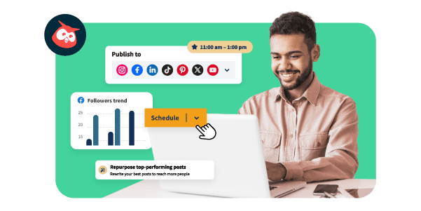 Man on laptop with Hootsuite features