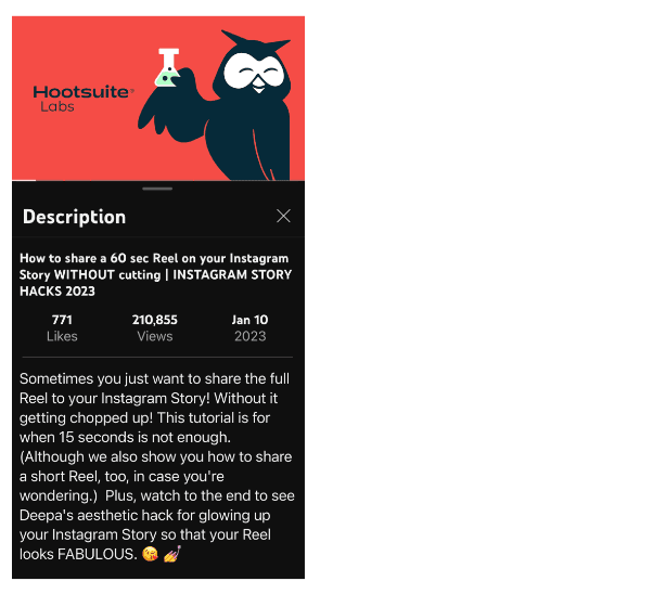 Screenshot of Hootsuite's youtube description on mobile